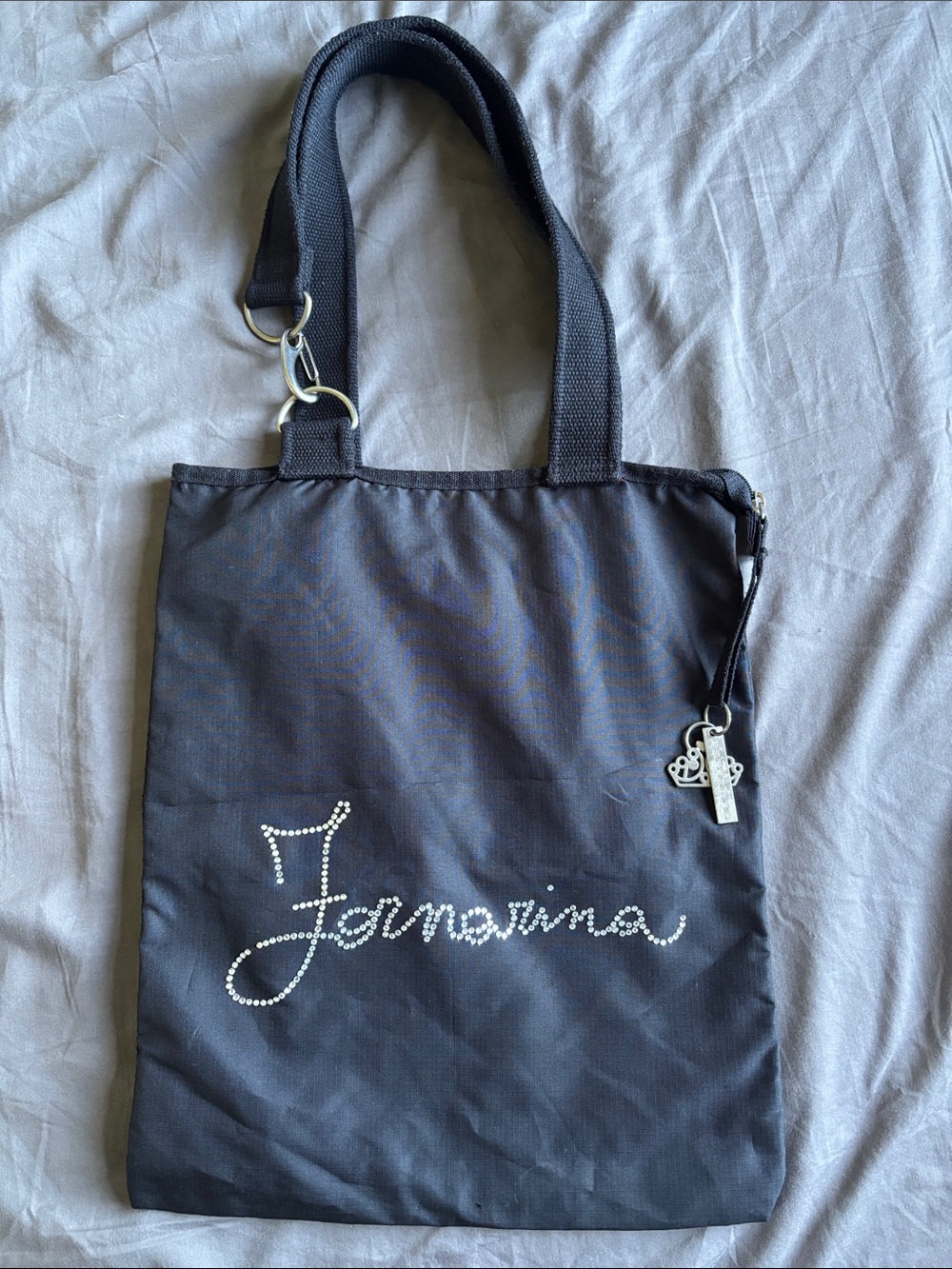 Fornarina Y2K Black Crystal Script Tote Bag